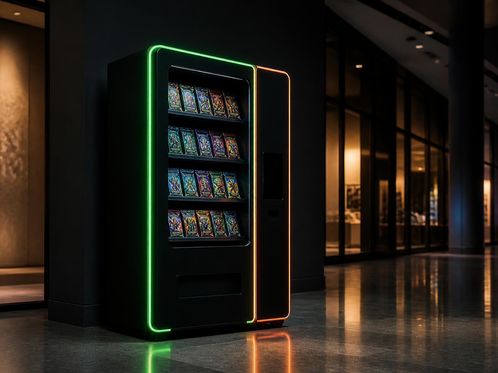 Cardspot-automat fylld med trading cards i ett modernt köpcentrum